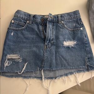 We The Free Blue Distressed Mini Skirt